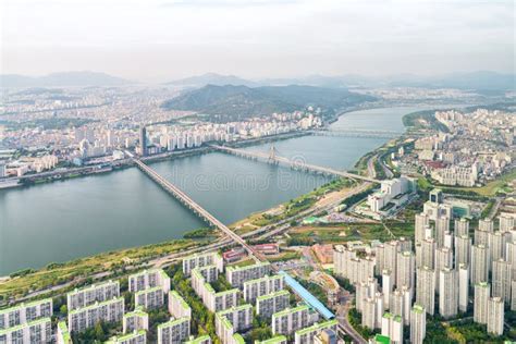 Amazing Top View Of Bridges Over The Han River Seoul Editorial Photo