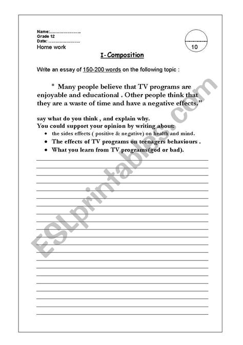 Essay Writing Esl Worksheet By Laila201