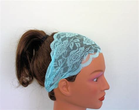 Items Similar To Blue Stretchy Wide Lace Headband Yoga Headband Adult