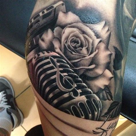 Where to get a tattoo of a music note? Music note, mic, and rose = amazing tattoo | Tattoo ...