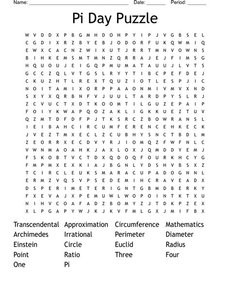 Pi Day Word Search Wordmint