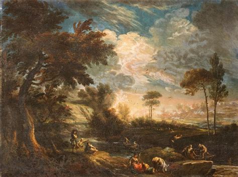 Ricci Marco An Extensive River Landscape With Fishermen Resting On