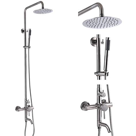 Fontana 61 stainless steel massage shower panel with flexible hand shower. Outdoor Shower Fixture SUS304 Triple Function Brushed ...