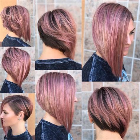 Chic Asymmetrical Bob With Rosy Brown Color And Highlights The Latest