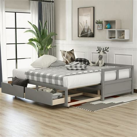 Twin Daybed With Trundle Bed And Two Storage Drawers Wood Sofa Bed