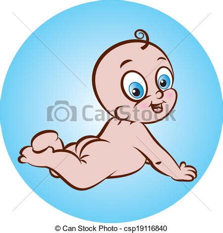 Happy Baby Boy Vector Illustration Of Cute Naked Lying Down Baby Boy