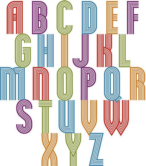 Top 60 Retro Stripe Alphabet Vector Font In 70s Style Clip Art Vector