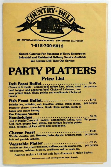 Best dining in hastings, east sussex: 1987 Regular & Party Platter Menu COUNTRY DELI Chatsworth ...