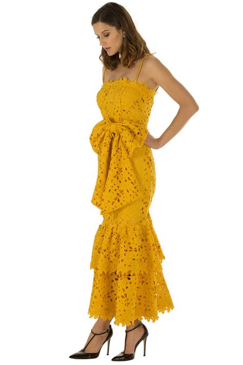 Yellow Lace Double Ruffle Dress Bambah