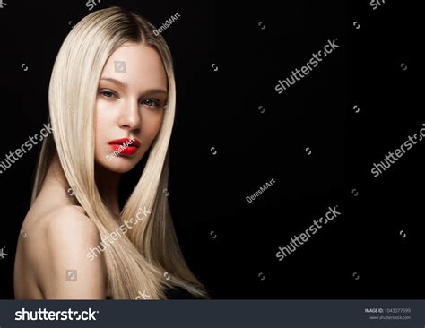 Beauty Fashion Model Portrait Shiny Blonde Stock Photo 1043077699