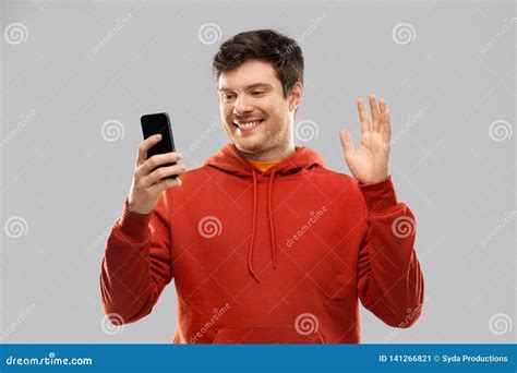 man taking selfie by smartphone or has video call stock image image of nice cheerful 141266821