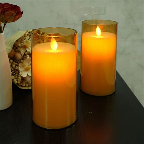 Homemory Gold Flameless Candles With Clear Shell Flicking Battery Operated Led Pillar Radiance