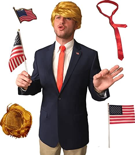 Full Donald Trump Halloween Costume Set Wig Tie Pin And Flag Included Amazonca