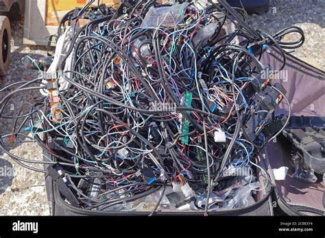 Used Electric Wires And Cables Mess For Copper Recycling Stock Photo