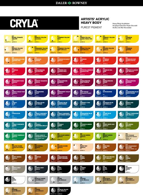 Cryla Artists Acrylic Paint 75ml Tube Paint Color Chart Acrylic