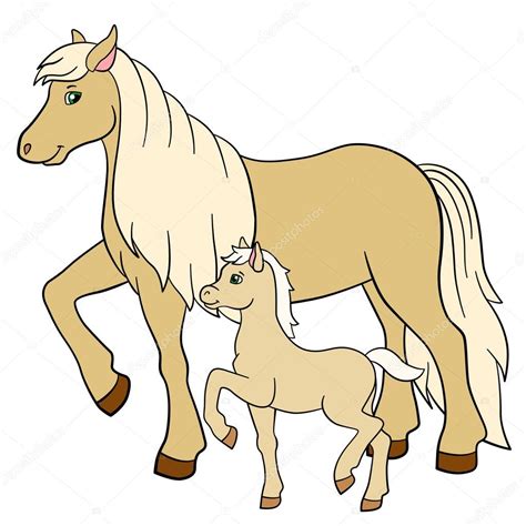 Apprendre les animaux de la ferme et leurs cris. Dessin animé animaux de la ferme. Mère cheval avec son poulain — Image vectorielle ya-mayka ...