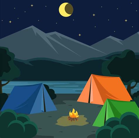 Night Camping Illustration Vector Camping Ideas Fall Camping Camping