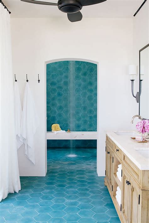 This page contains 15 best solutions for spanish style bathrooms. Master Bath, Popham blue tile, rainhead shower by Chris ...