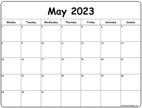 May 2022 Monday Calendar Monday To Sunday
