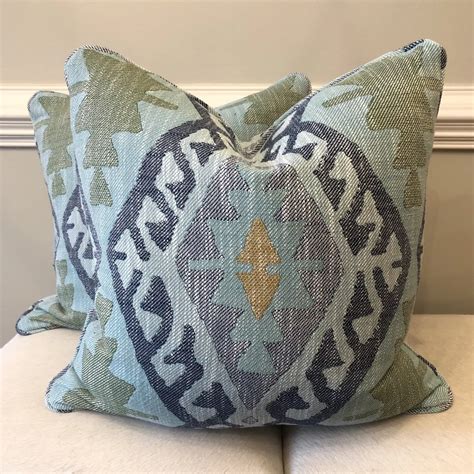 Large Scale Blue Ikat Woven 22 Pillows A Pair Chairish Pillows