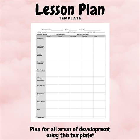 Full Page Early Childhood Lesson Plan Template Etsy
