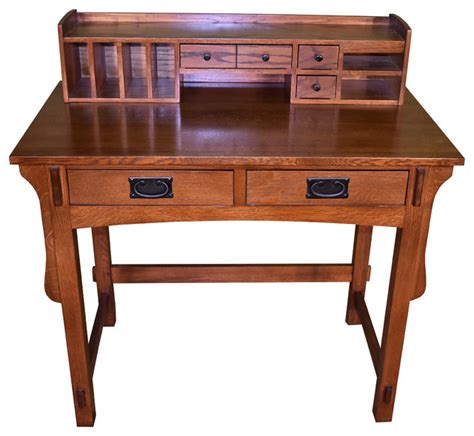 Mission Style Solid Quarter Sawn White Oak Desk Library Table With 2