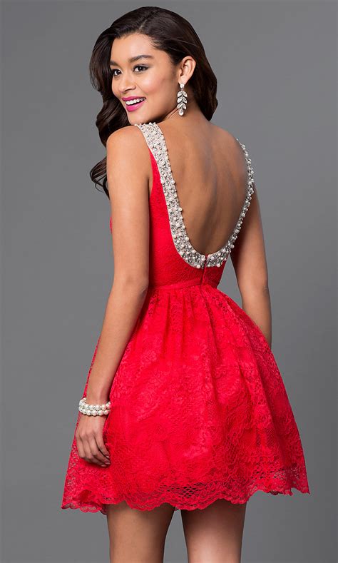 Short Red Lace Homecoming Party Dress Promgirl