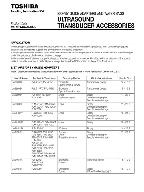 Toshiba Biopsy Guide Adapters Pd Mpdus0006eai Pdf Medical