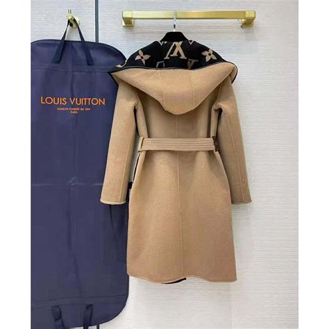 Louis Vuitton Women Giant Monogram Jacquard Wrap Coat In Camel Wool