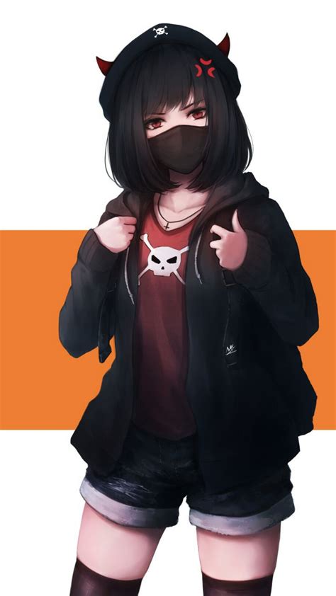 Free Download Devil Horns Urban Anime Girl 720x1280 Wallpaper Edgy