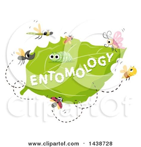 Clipart of the Word Entomology Written on a Leaf Surrounded by Insects