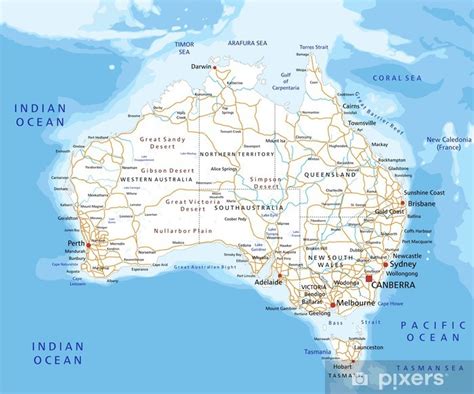 Poster High Detailed Australia Road Map With Labeling Pixershk