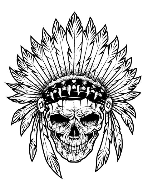 Tattoo Indian Chief Skull Tattoos Adult Coloring Pages