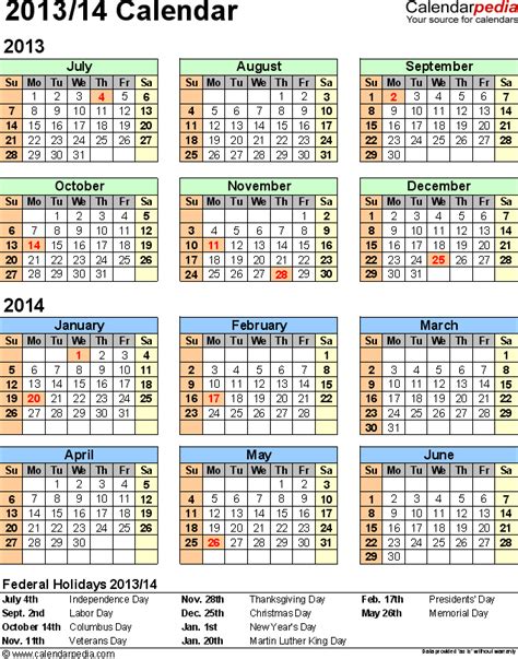 Split Year Calendars 20132014 July To June Pdf Templates