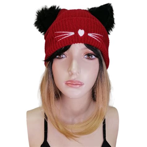 Dark Red Beanie Cat Ears Cybershop Australia
