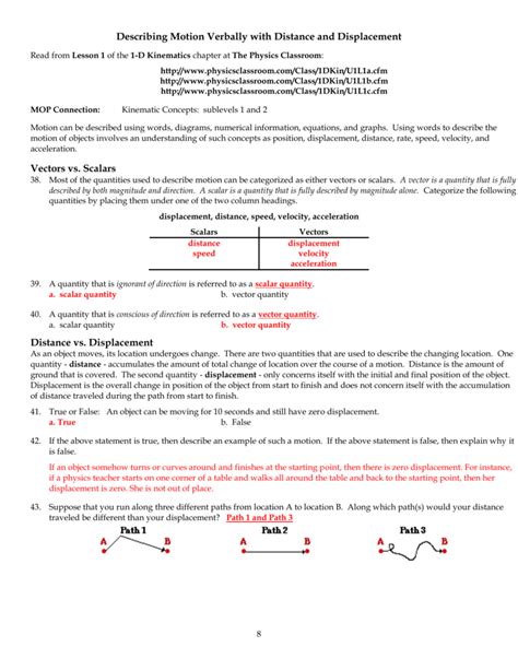 A worksheet that requires the pupils to construct their own graphs of motion, and answers questions about them. Distance And Displacement Worksheet Answer Key ...