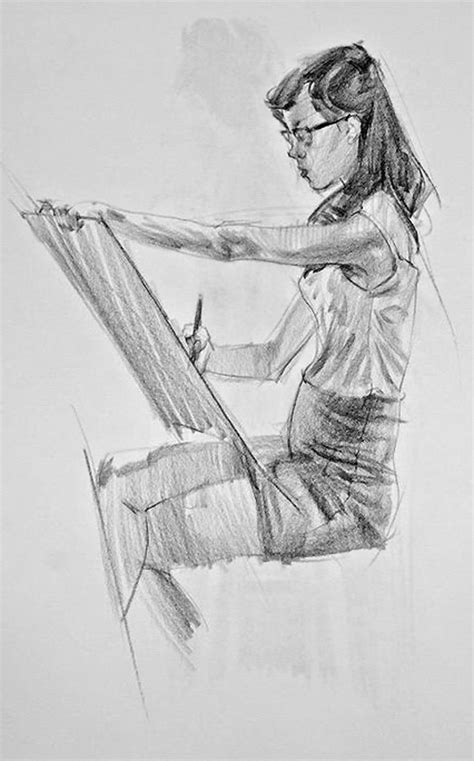 Sergio Lopez Drawing Of Seated Female Working On Sketch Pad Human