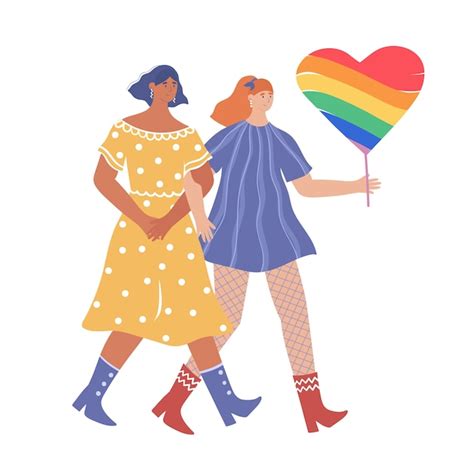 Premium Vector Lgbt Concept A Couple Of Lesbians In Love Take Part In A Pride Parade