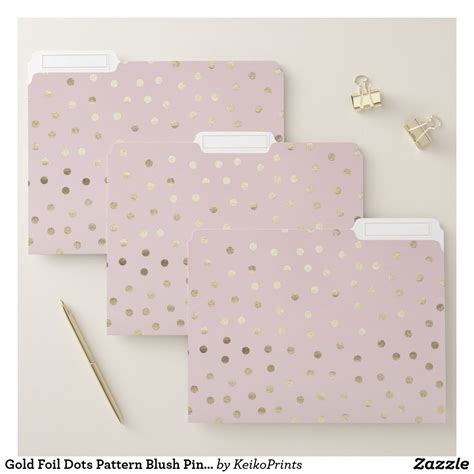 Gold Foil Dots Pattern Blush Pink File Folders Pink File