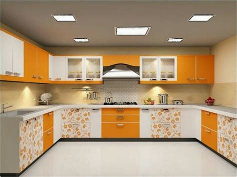 Modular Kitchen Space In Bright Orange Colour Modular Kitchen