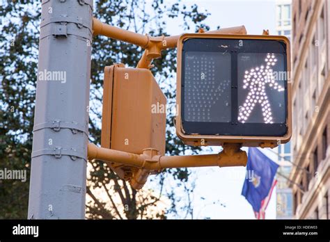 Pedestrian Crossing Sign Manhattan New York City United States Of