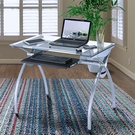 Techni Mobili Contempo Glass Top Computer Desk With Pull Out Keyboard