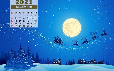 December 2021 Calendar Santa Sleigh Wallpaper 72201 Baltana