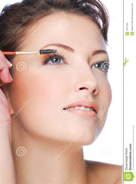Applying Mascara Using Lash Brush Stock Photo Image Of