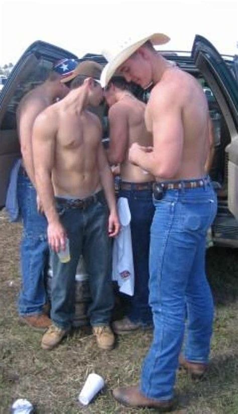 Photo Shirtless Jeans Belt Buckle Boots Beer Drinking Hats