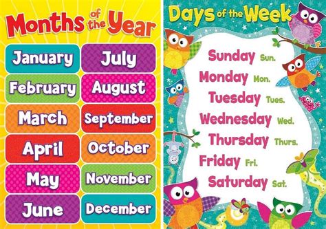 A4 Childrens Kids Todlers Months Of The Year And Days Of