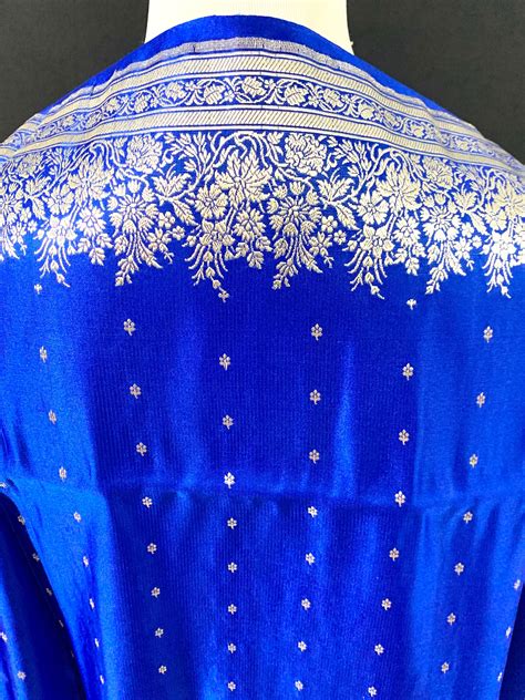 Royal Blue Silk Sari Silver Floral Jacquard Embroidered Saree