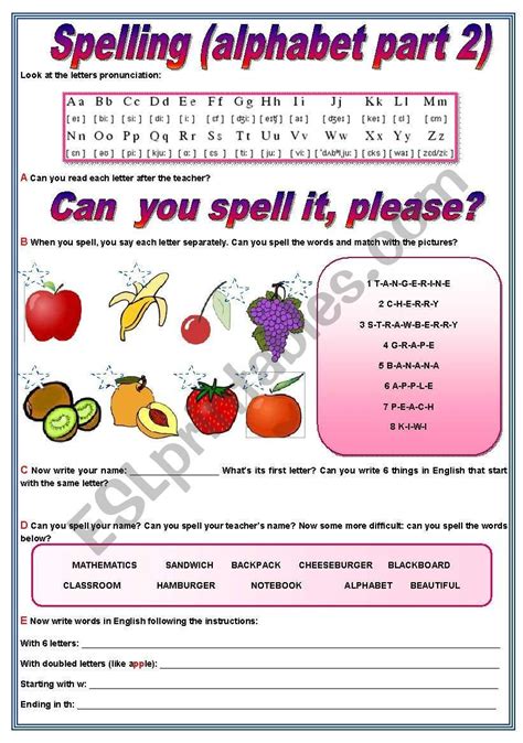 The Alphabet Part 2 Spelling And Exercises Fully Editable Esl