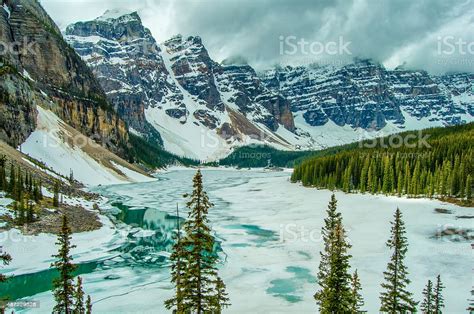 Canada Moraine Lake Winter Frozen Stock Photo And More