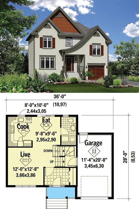 Two Story 2 Bedroom European Cottage With Open Living Space Floor Plan